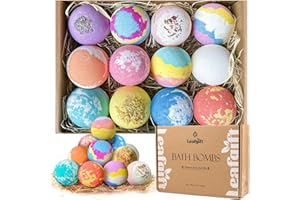 Leafgift Bath Bombs Gift Set, 12pcs Handmade Bath Fizzies with Natural Sea Salt Cocoa & Shea Butter, Perfect for Bubble Bath Spa, Moisturizing Dry Skin, Stress Relief, Best Gift for Women, Men