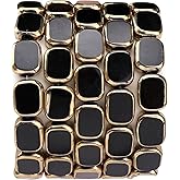 DADIFEN Glass Oval Beads Black 10x12mm 28pcs Rectangle Golden Edge Crystal Loose Beads for DIY Craft Jewelry Making