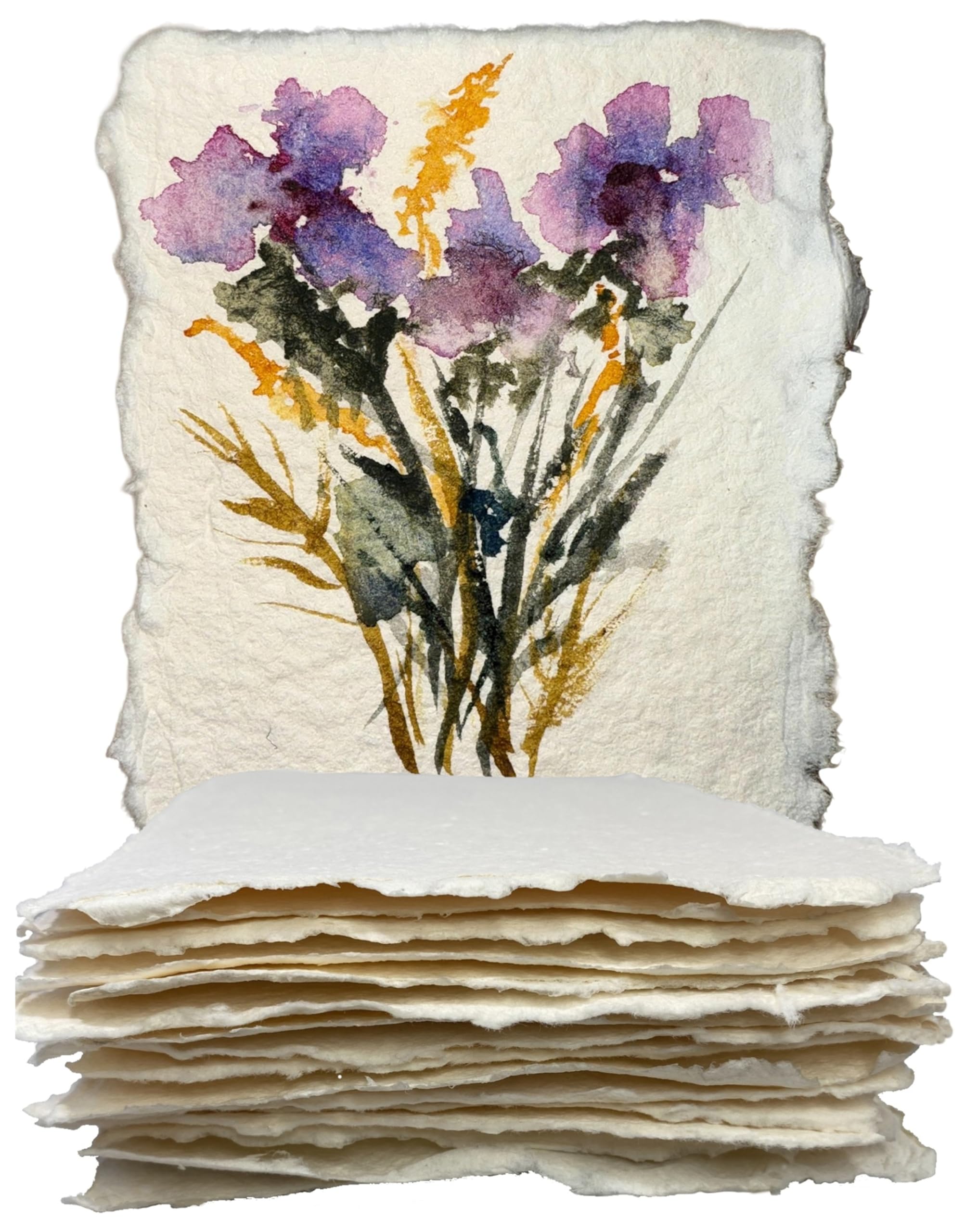 Wanderings Thick Handmade Watercolor Paper with Deckled Edge -10.5x15 cm - 500GSM Premium Ivory Cold-Pressed Textured Mixed Media Paper Made with Recycled Cotton - 15 Loose Leaf Sheets