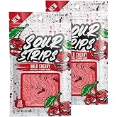 SOUR STRIPS Wild Cherry Flavored Candy | Deliciously Chewy Belts Vegetarian Candies, 12 per Pack, 2 Pack