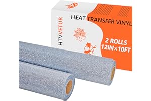 HTVVETUR Glitter Silver HTV Vinyl Heat Transfer Vinyl - 2 Rolls 12" x 10ft Glitter HTV for Shirts, Iron on Vinyl for Cameo - Easy to Cut & Weed for Heat Vinyl Design (Glitter Silver, 20ft)