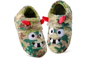 YSEOUL Little Kids Big Boys House Slippers, Kids Warm Slip On Home Slippers with Soft Memory Foam Cute Winter Nonslip Indoor Shark Dinosaur Soccer Dog Slippers
