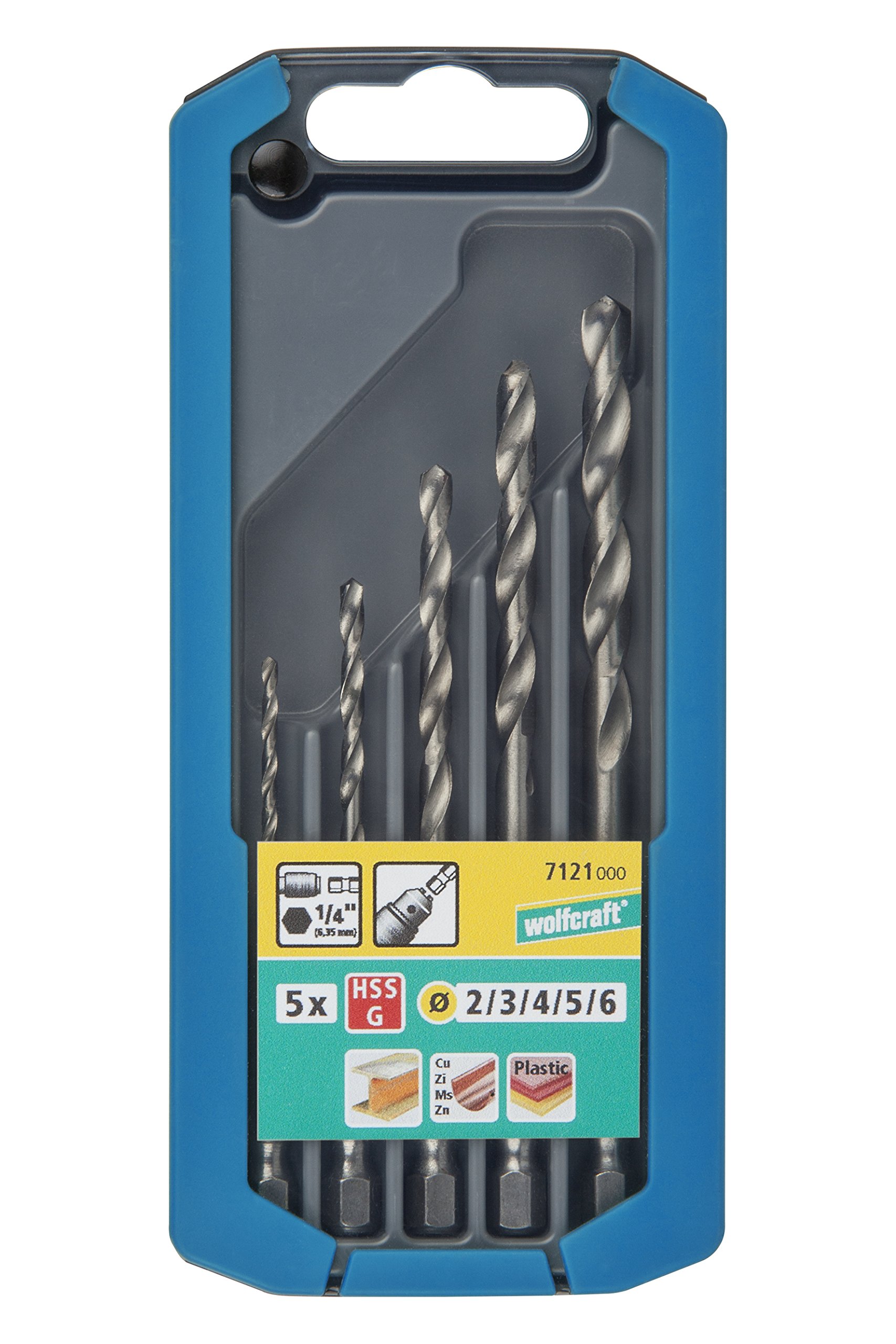 wolfcraft HSS Metal Drill Bit Set Ground 5 Pcs., Hexagon Shank I 7121000 I for Drilling into Hard Materials
