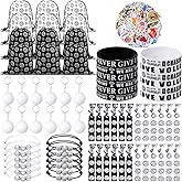 Equsion 122 Pcs Volleyball Gifts Volleyball Party Favors Set Include Drawstring Backpack, Keychain, Silicone Wristbands, Woven Bracelets, Stickers and Hair Ties for Sports