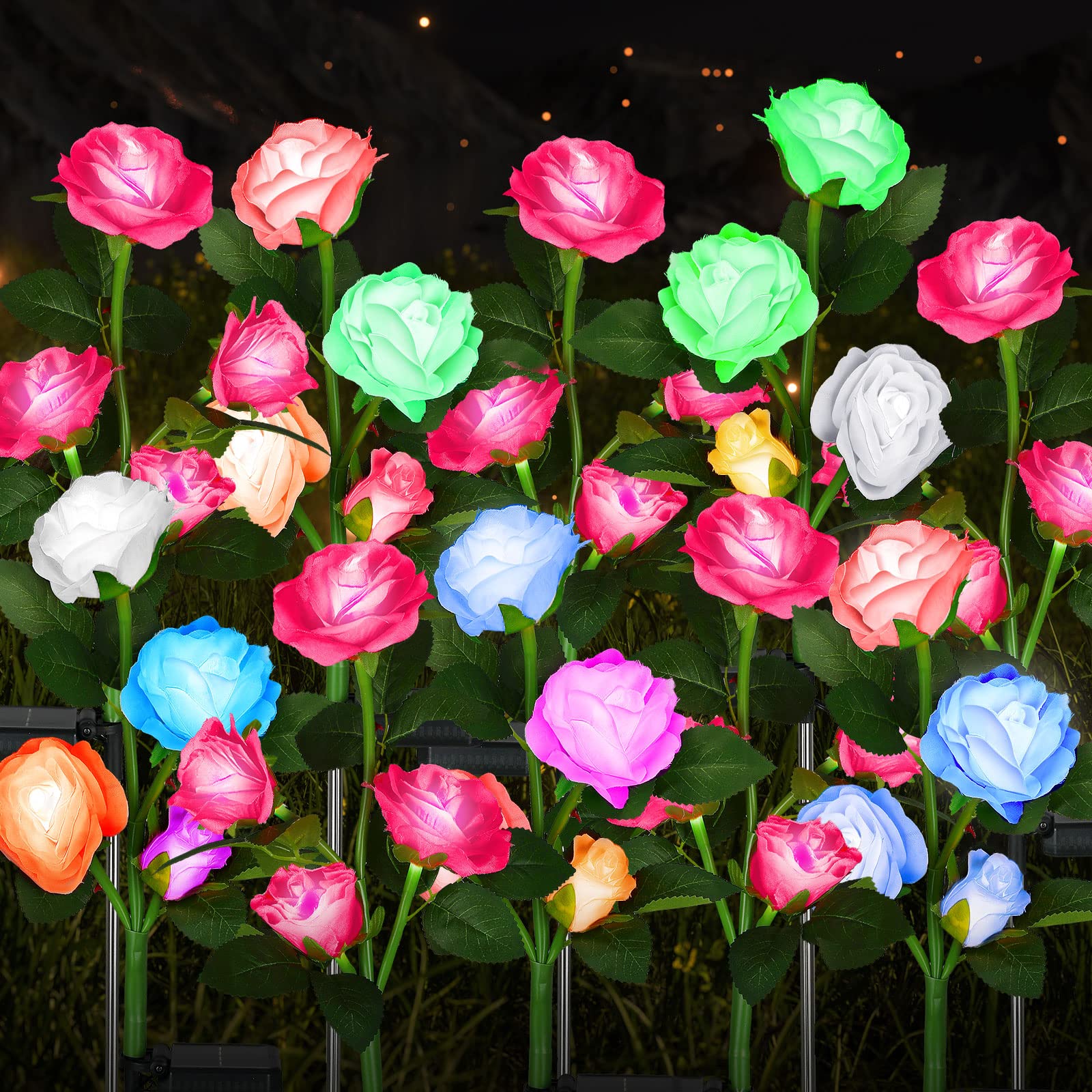Panel Solar Rosa Geelin 10 Pcs Solar Rose Lights Outdoor Waterproof Solar Flower Lights ...