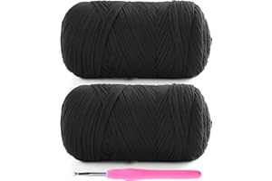 Lpalats 2 Pack T-Shirt Yarn for Crochet - 800 g/260 yds Elastic Fabric T-Shirt Yarn with 1 Crochet Hook (2, Black)