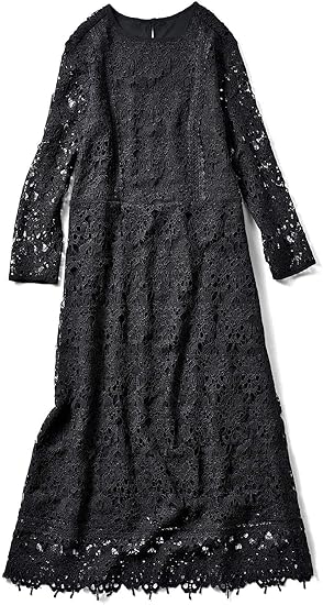 Amazon Iedit イディット エレガントモードな豪華総レースワンピース ブラック ワンピース チュニック 通販