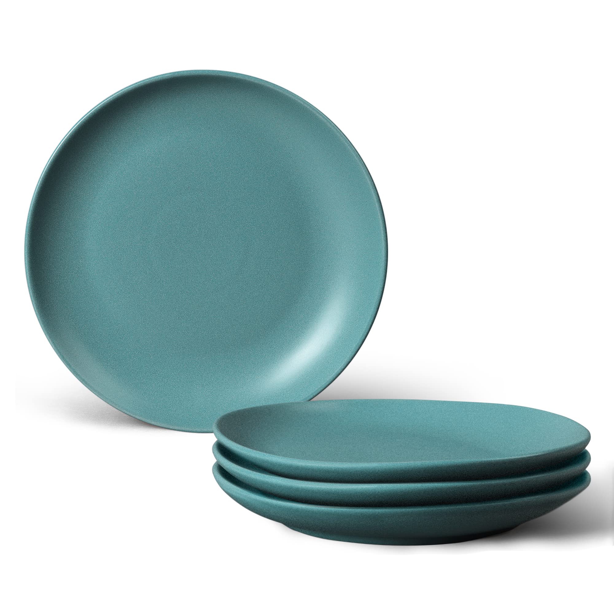 fanquare 20cm Porcelain Dessert Appetizer Plates, Green Matt Side Plates Sets of 4, Ceramic Salad Plates, Dishwasher & Microwave Safe