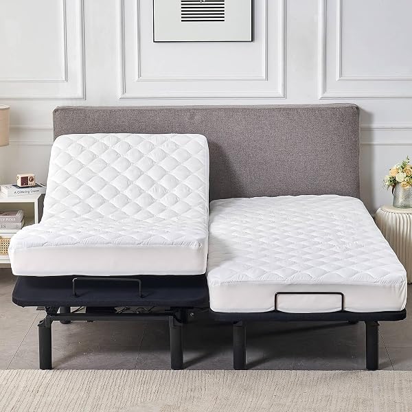 WATERPROOF QUILTED SPLIT KING MATTRESS PROTECTOR PAD FOR ADJUSTABLE BED NOISELESS FITTED MATTRESS COVER SOFT PADDED TOPPER WITH UP TO 16 DEEP POCKET