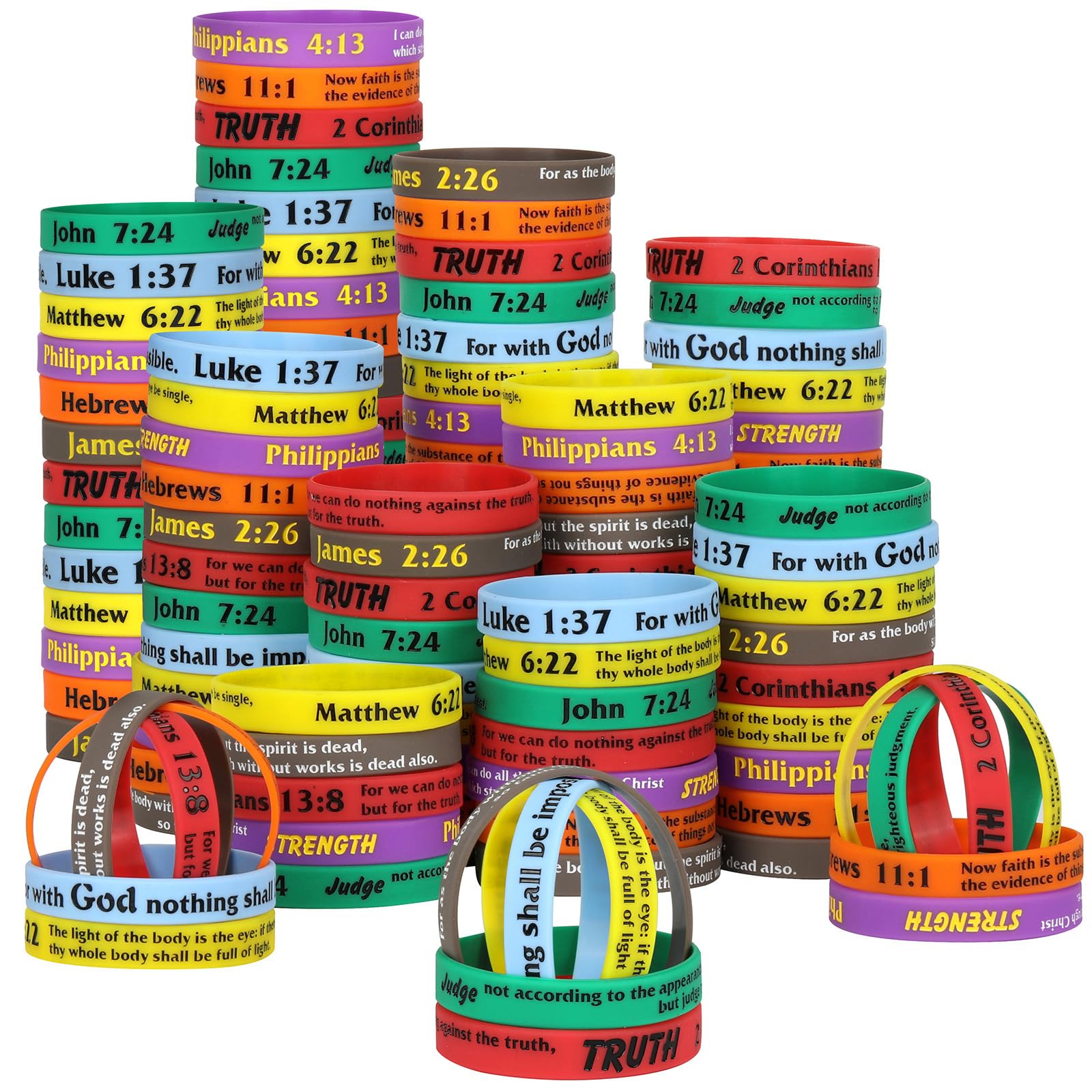 LVNRIDS 77 Pieces Bible Verse Silicone Wristbands Christian Inspirational Rubber Bracelets Religious Bracelet for Men Women Teens Gifts for Church School Christmas Easter(Bright)
