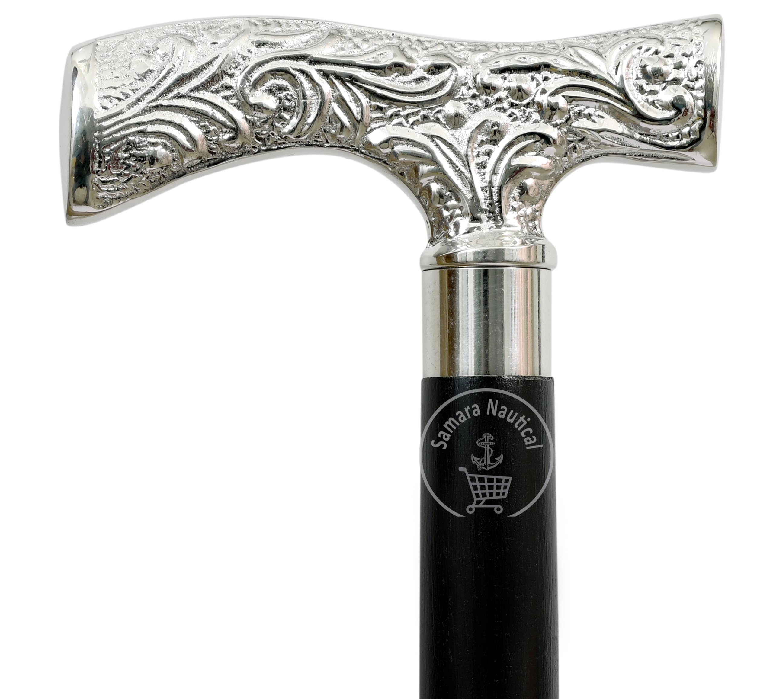 Samara Nautical Antique Brass Walking stick Deluxe Walking cane Beautiful brass Silver handle walking stick for Men and Women gift