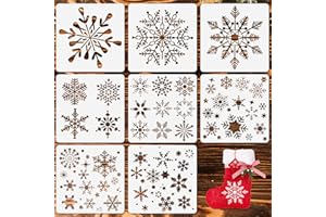 GREVOSEA 8 Pcs Christmas Snowflake Stencil Template, Reusable Plastic Drawing Painting Stencil Winter Holiday Templates Stencils for Window Glass Wall Door Card Scrapbook Notebook Holiday Xmas Snow Flake