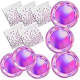 Srua Don Pink Iridescent Plates and Napkins Party Decorations, Metallic Shiny Hot Pink Holographic Paper Dinner Plate, Dessert Plate, Napkin, for Mermaid Birthday Baby Shower Bridal Wedding, Serves 24