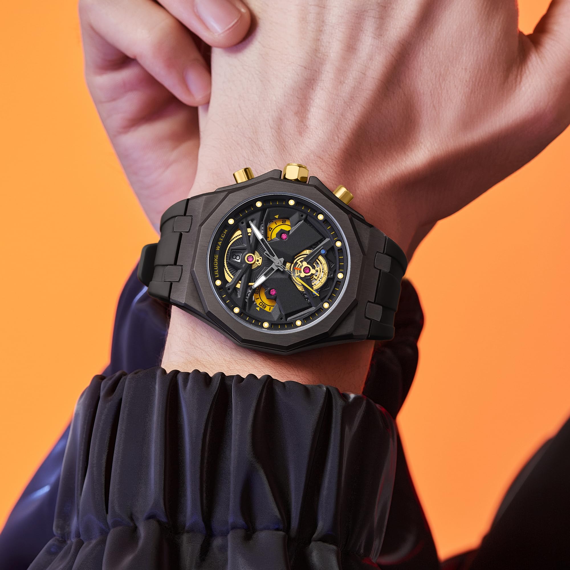 LILUOKE Mens Watches, Wrist Watches Luminous Design, Big Face Fashion Quartz Black Watch 30ATM, Casual Watch for Men Unique Gifts for Men