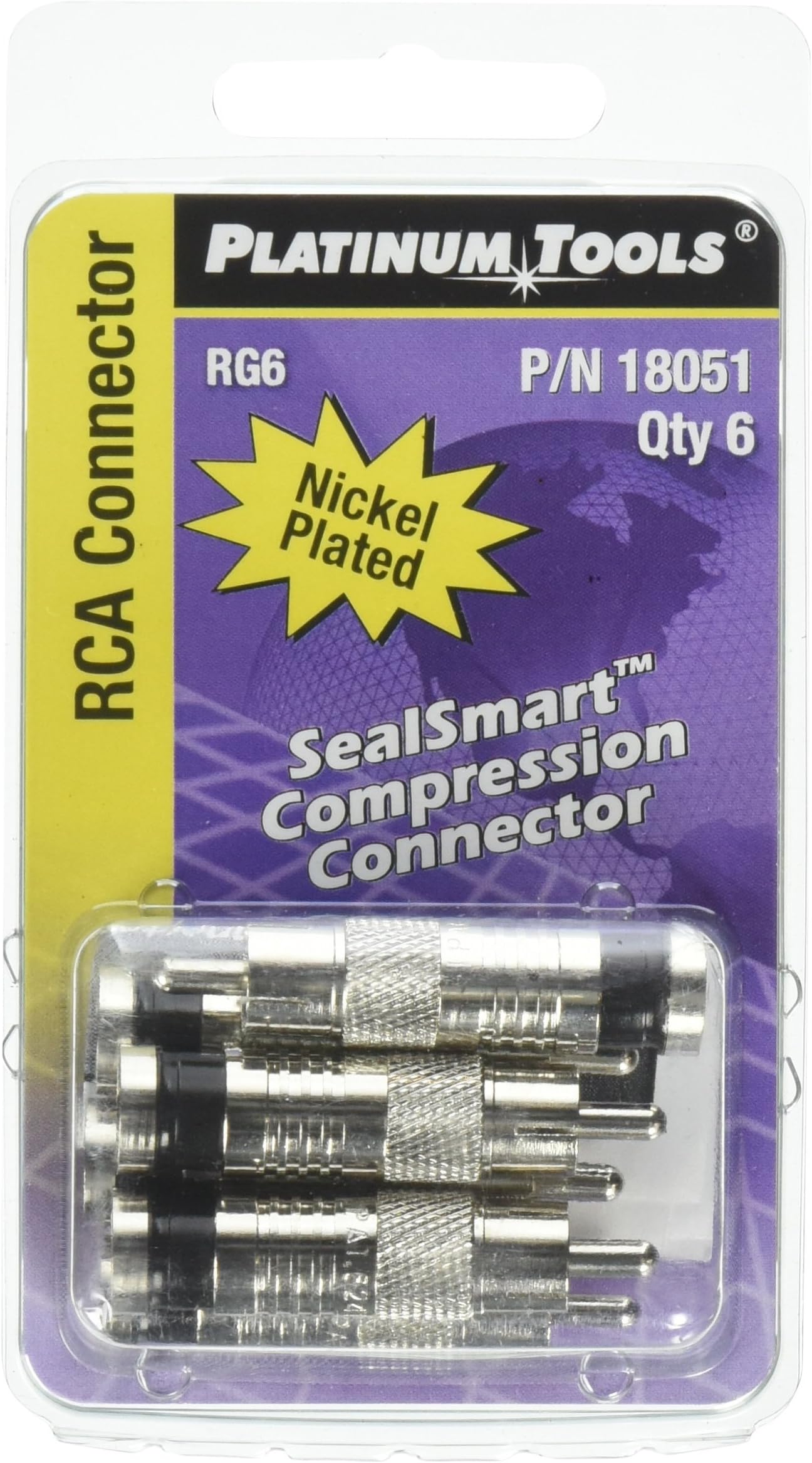 Platinum Tools 18051C RCA RG6 Compression, Nickel 6/Clamshell, Pack of 6