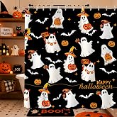 FAMTUDE Halloween Shower Curtain,Black Spooky Cute Funny Ghost Shower Curtains for Bathroom,Waterproof Home Decor with 12 Hooks,72 X 72 Inches