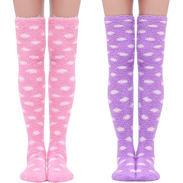 Accessoire Kawaii Hiver Chaussettes Cuisse Haute Rayées En Polaire Corail - Lot De 2 Avec Motifs Animaux Mignons, 55-80cm Longueur Chaussettes Longues Extensibles