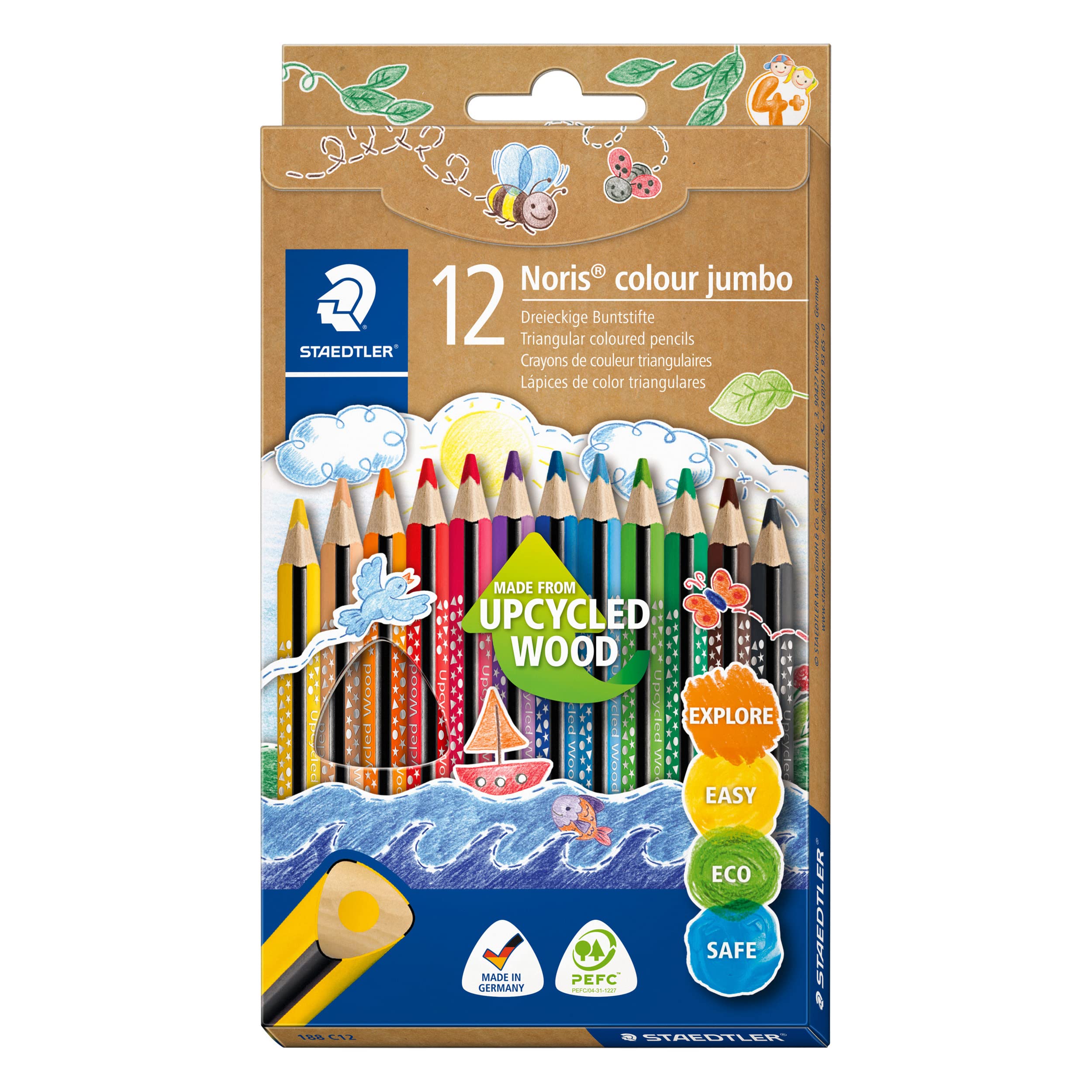 STAEDTLER 188 C12 Noris Colour Jumbo Colouring Pencils - Assorted Colours (Pack of 12)