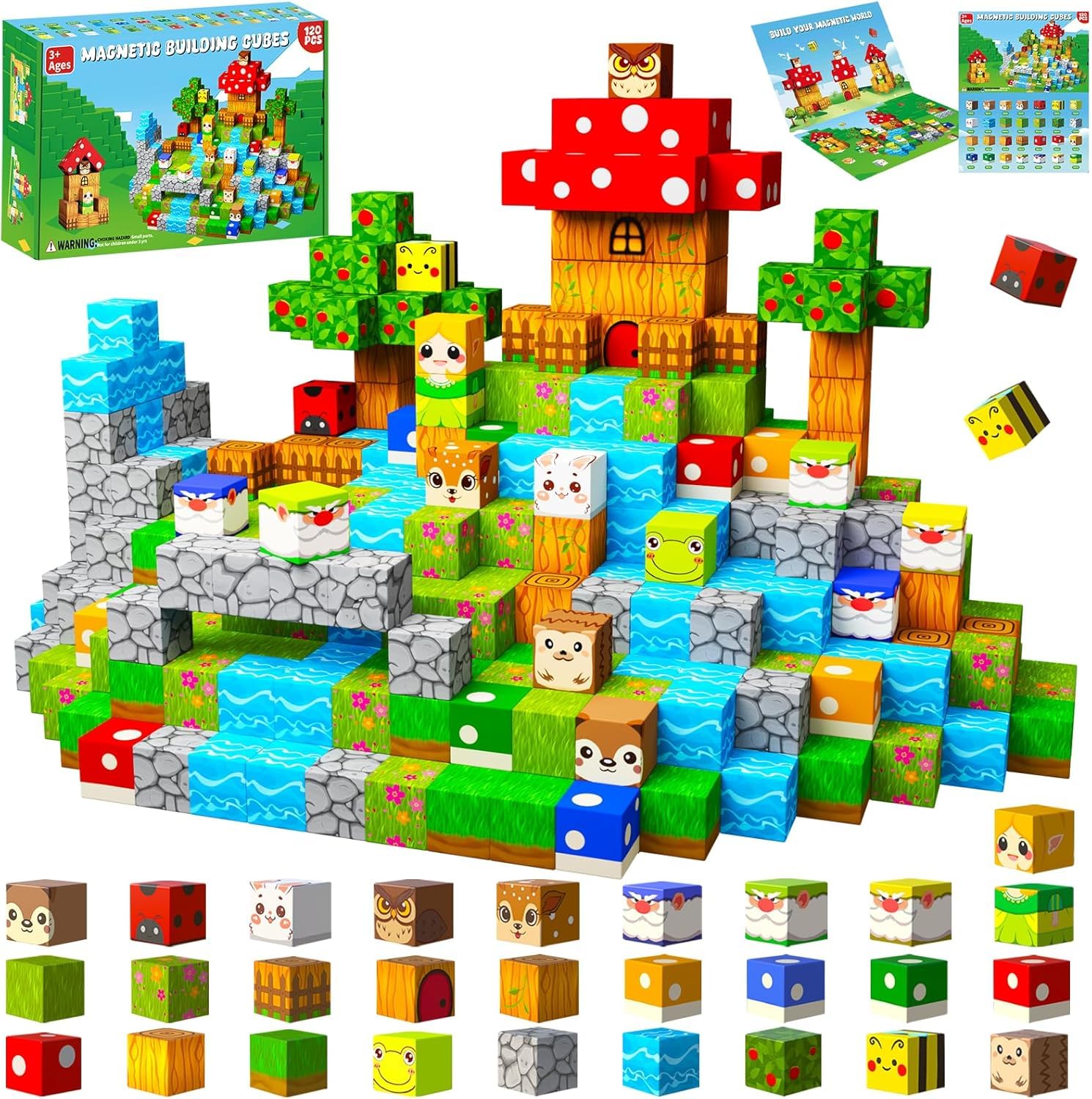 GW Box 120 Pcs Blocks Building 1 Inch Blocks Fairy Garden Set Tiles Build Cubes for Birthday Gifts