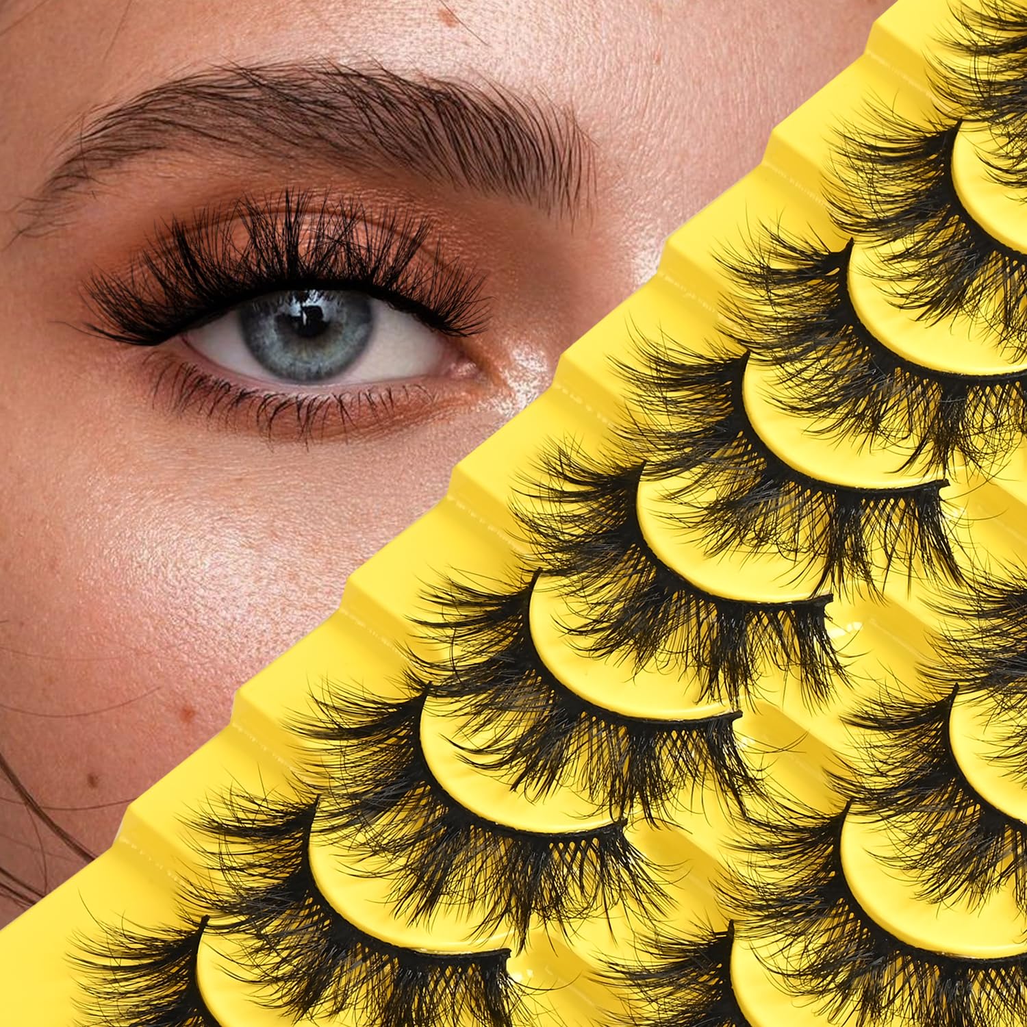 Photo 1 of QUNETY Lashes Dramatic False Eyelashes Natural Lashes Strips Fluffy Cat Eye Lash Natural Look 10 Pairs Wispy Fake Eyelashes Pack 15mm Cateye Full Thick Pestañas for Women
