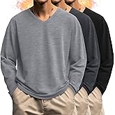 August Alley 3 Pack Men's Big and Tall Shirts Thermal Fleece Lined Long Sleeve Tops V Neck Sweatshirts Base Layer Tees Winter