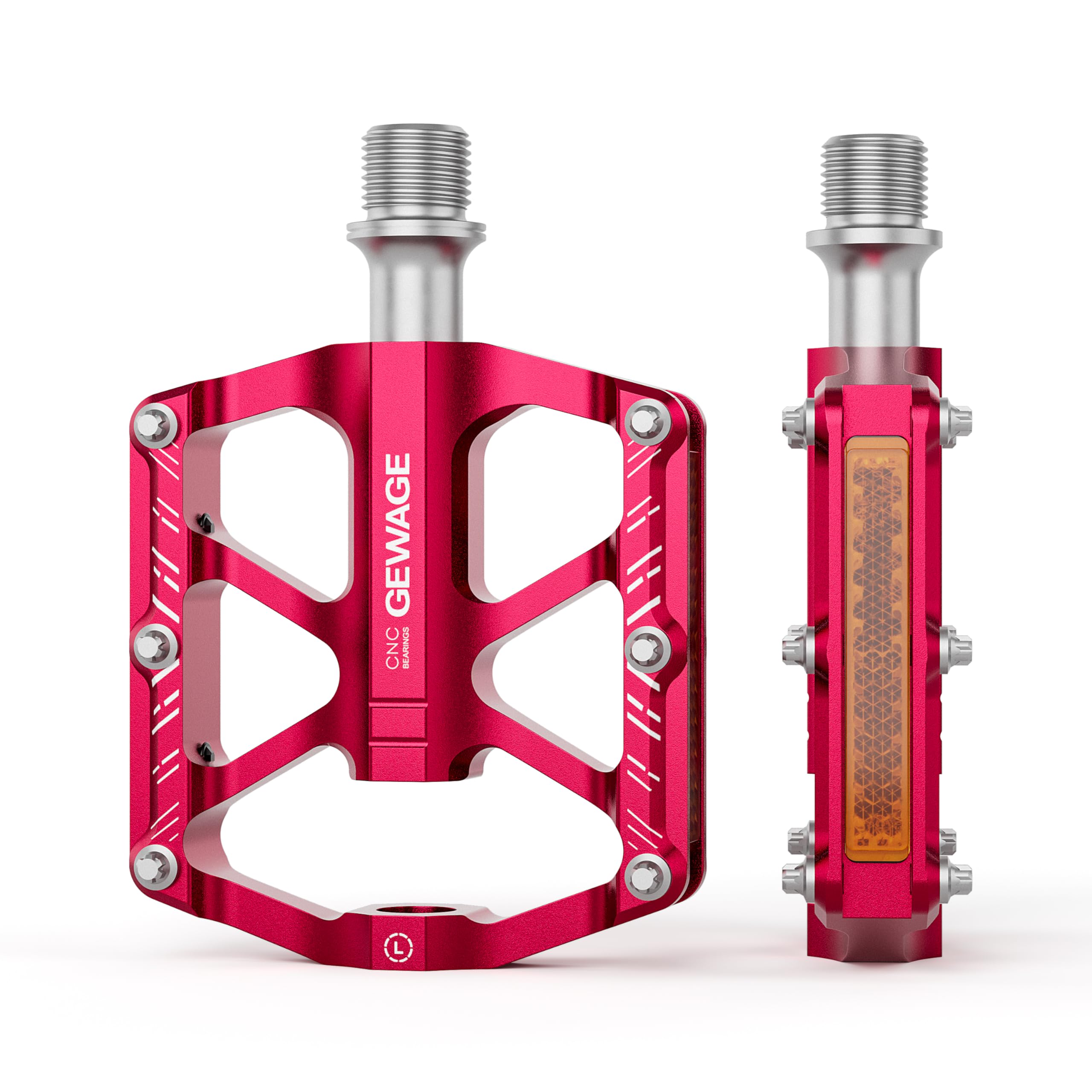 GEWAGE Folding Bike Pedals with Reflectors, 9/16 Inch Anti-Slip CNC Aluminum Platform Pedals for Folding Bikes, Mini Velo, Children's Bikes (RED)