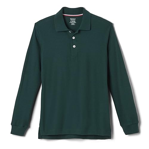 French Toast Boys' Long-Sleeve Pique Polo Shirt, Hunter, Large/14-16 Husky