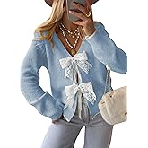 Cakulo Womens Bow Tie Sweater V Neck Cardigan Sweaters 2026 Lightweight Spring Fashion Knit Cardigans Outfits