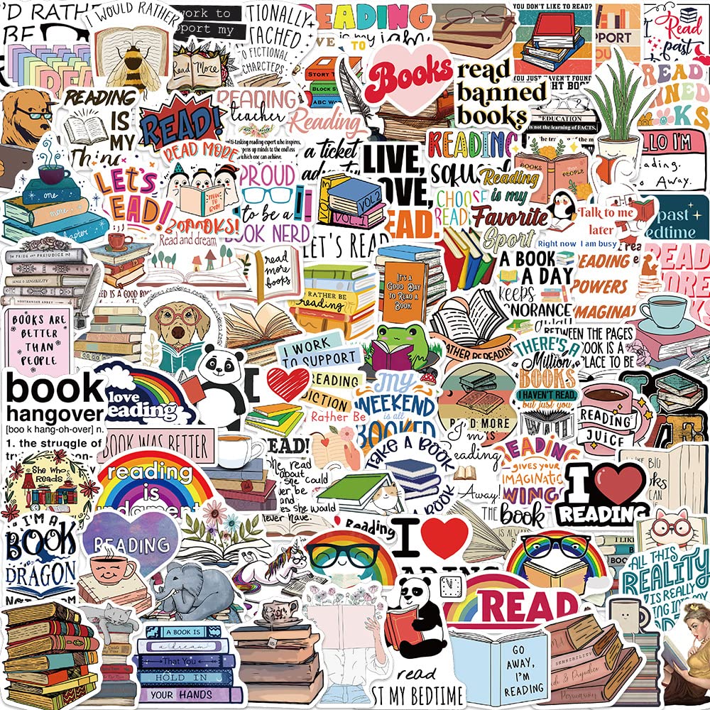 Reading Stickers for Laptop (100 PCS),Gift for Children Teens Adults Girl Boys,Waterproof Stickers for Water Bottle,Read Vinyl Stickers for Scrapbook,Skateboard,Bike,Phone,Dairy