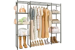 Neprock Portable Closet Wardrobe, Metal Clothing Rack with 8 Shelves & 1 Hang Rod, Free Standing Closet Rack for Hanging Clothes Closet Organizers and Storage, 63"*63"*12", Black