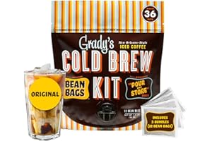 GRADY'S COLD BREW GRADY’S COLD BREW, New Orleans Style, 100% Arabica Ground Coffee & Chicory Pouches, All-in-One Cold Brew Kit with 12 Easy-to-Brew Beans Bags, Makes 36 drinks
