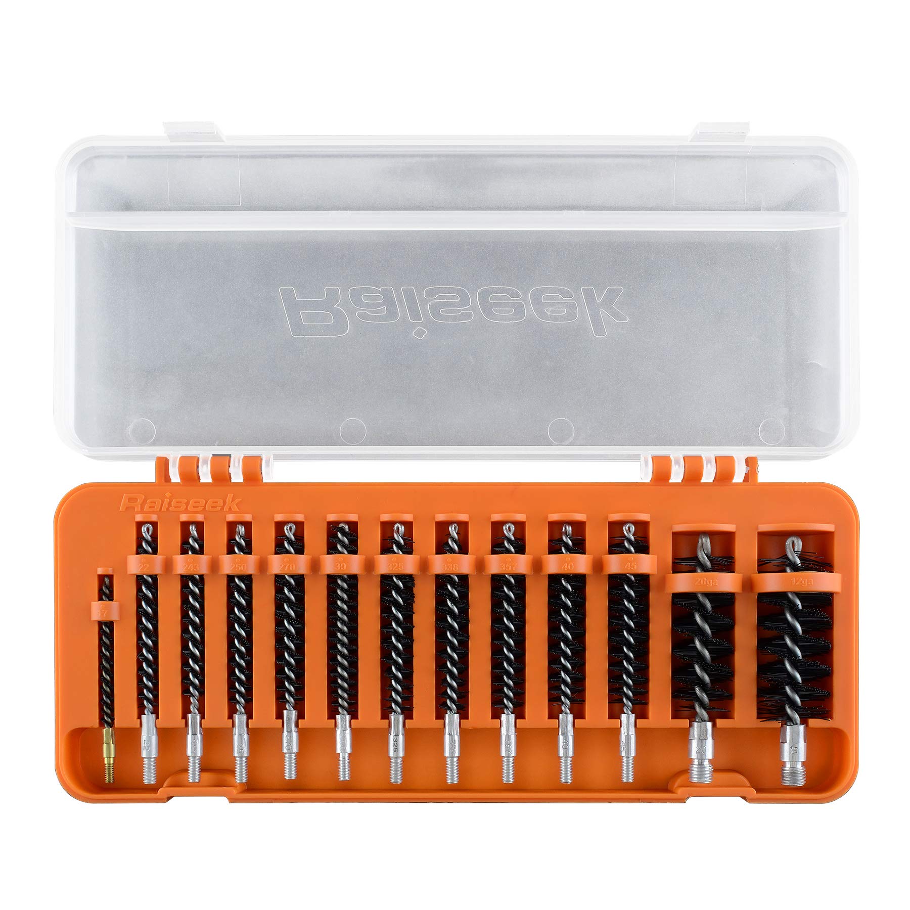 BOOSTEADY 13 Pieces Bristle Gun Cleaning Bore Brush for Rifle Pistol Shotgun .17 .22/5.56MM .30/7.62MM .357/9MM .40 .45 12GA 20GA in Organized Storage Box