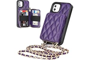 ShunJieTech for iPhone 11 Case,for iPhone11 Wallet Case with Card Holder,Crossbody Chain Purse Wrist Handbag Strap Leather Cover Case [Card Slots][Coin Zipper Pocket](6.1")-Purple