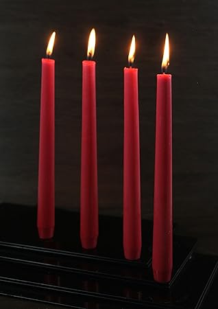 Hosley Pack of 4 Highly Fragranced Apple Cinnamon 25.4cm High Red Taper Candles