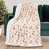 Mocassi Luxury Christmas Sherpa Throw Blanket - Ultra-Soft Velvet Touch Fleece, Reversible Micromink - Warm, Fluffy Holiday Decor Winter Gift Throw for Sofa, Bed - 50 x 60 inch, Cream Christmas Cat