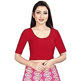 Fressia Fabrics Round Neck Pure Dobby Cotton Stretchable Elbow Sleeve Readymade Saree Blouse for Women Stylish (us208)