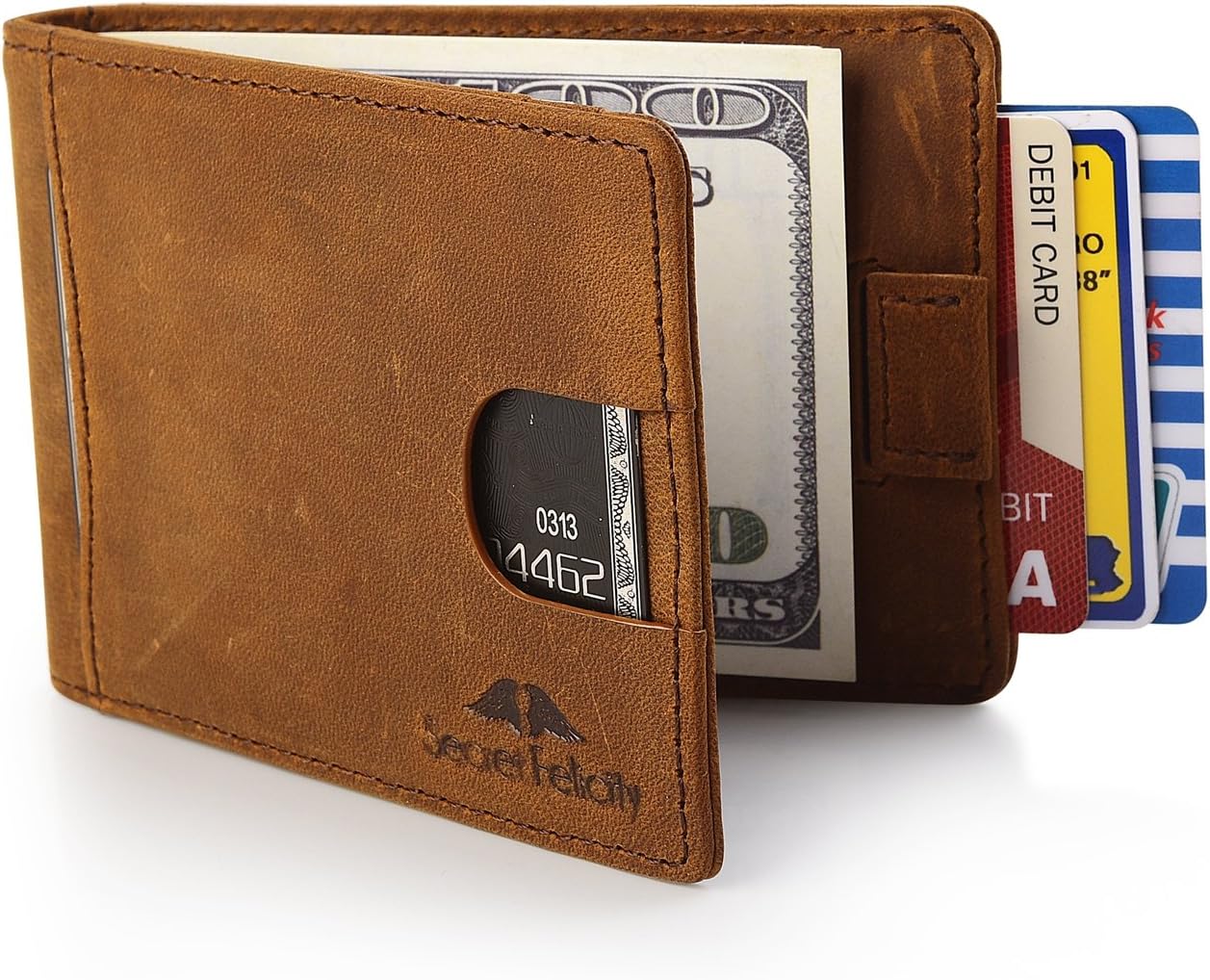 Men's Genuine Leather RFID Blocking Wallet with Money Clip for Men Father Husband Boyfriend Slim Bifold Profile