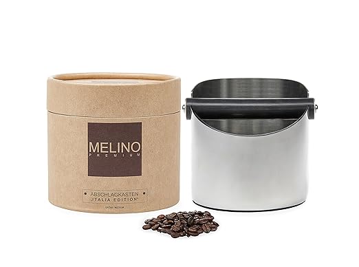 MELINO Premium Abschlagbehälter aus Edelstahl, Größe medium für 15 Puks, Abschlagkasten, Tresterbehälter, Abschlagbox