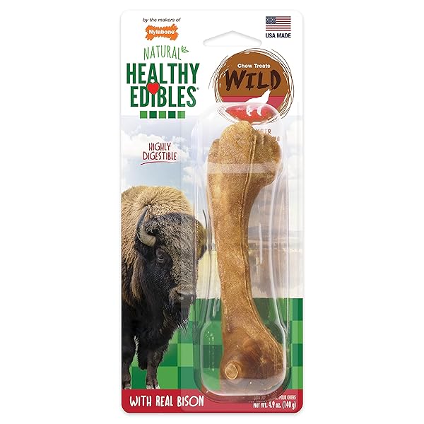 NYLABONE HEALTHY EDIBLES WILD NATURAL LONG LASTING CHEWS, BONE CHEW TREATS FOR DOGS, BISON FLAVOR, LARGE (1 COUNT)