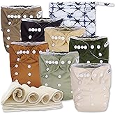 Nora's Nursery Cloth Diapers 7 Pack with 7 Inserts & 1 Wet Bag - Waterproof Cover, Washable, Reusable & One Size Adjustable Pocket Diapers for Newborns and Toddlers - Down to Earth
