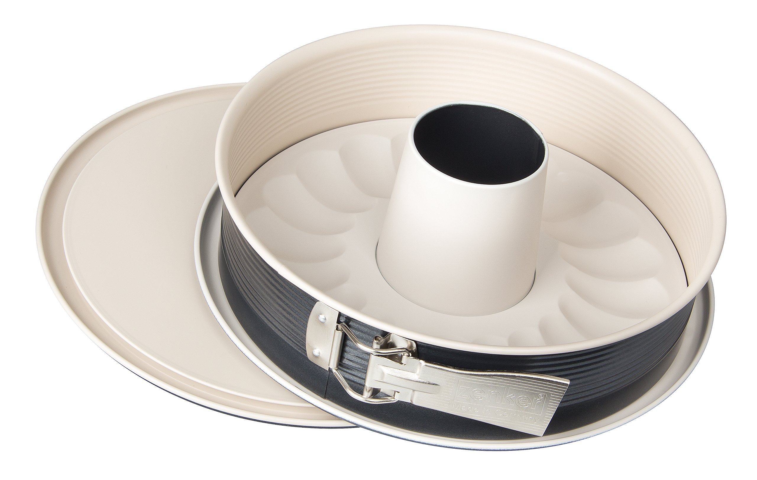 Zenker "Creme Noir Springform with 2 Bases, Stainless Steel, Grey/Beige, 26 cm Diameter