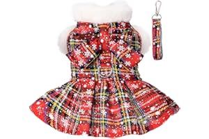 DAFUEN Dog Sweater Dress, Puppy Sweaters for Small Dogs Girl Winter Pet Clothes Outfit for Chihuahua Yorkie Teacup Cold Weather Red Plaid Cat Apparel Clothes (X-Small, Red)