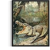Crocodile Vintage Poster Art Print, Retro Animal Decor Nature, Wildlife Wall Decor Artwork Decoration 60 (Crocodile, 8 x 10 inches, Unframed)