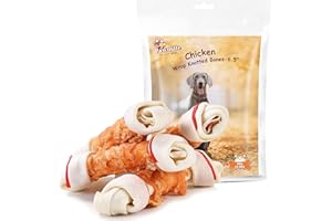 Pawmate Large Size Chicken Wrapped Rawhide Bones for Large Breed, Long Lasting Chew with Taurine Dog Treats Teeth Cleaning Snacks for Medium Large Dogs 5 Counts