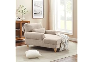 Condemo Modern Chaise Lounge Chair with Adjustable Backrest, Upholstered Indoor Leisure Sofa Recliner, Oversized Accent Chair Deep Seat Reading Armchair for Living Room, Bedroom, Office, Light Khaki