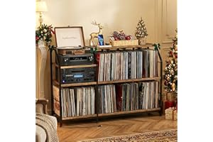 Faesun Large Record Player Stand with Power Outlets - 500+ LPs Vinyl Storage Cabinet & Turntable Stand - Christmas Gifts for Husband Daughter - 3-Tier Record Shelf Gift Ideas