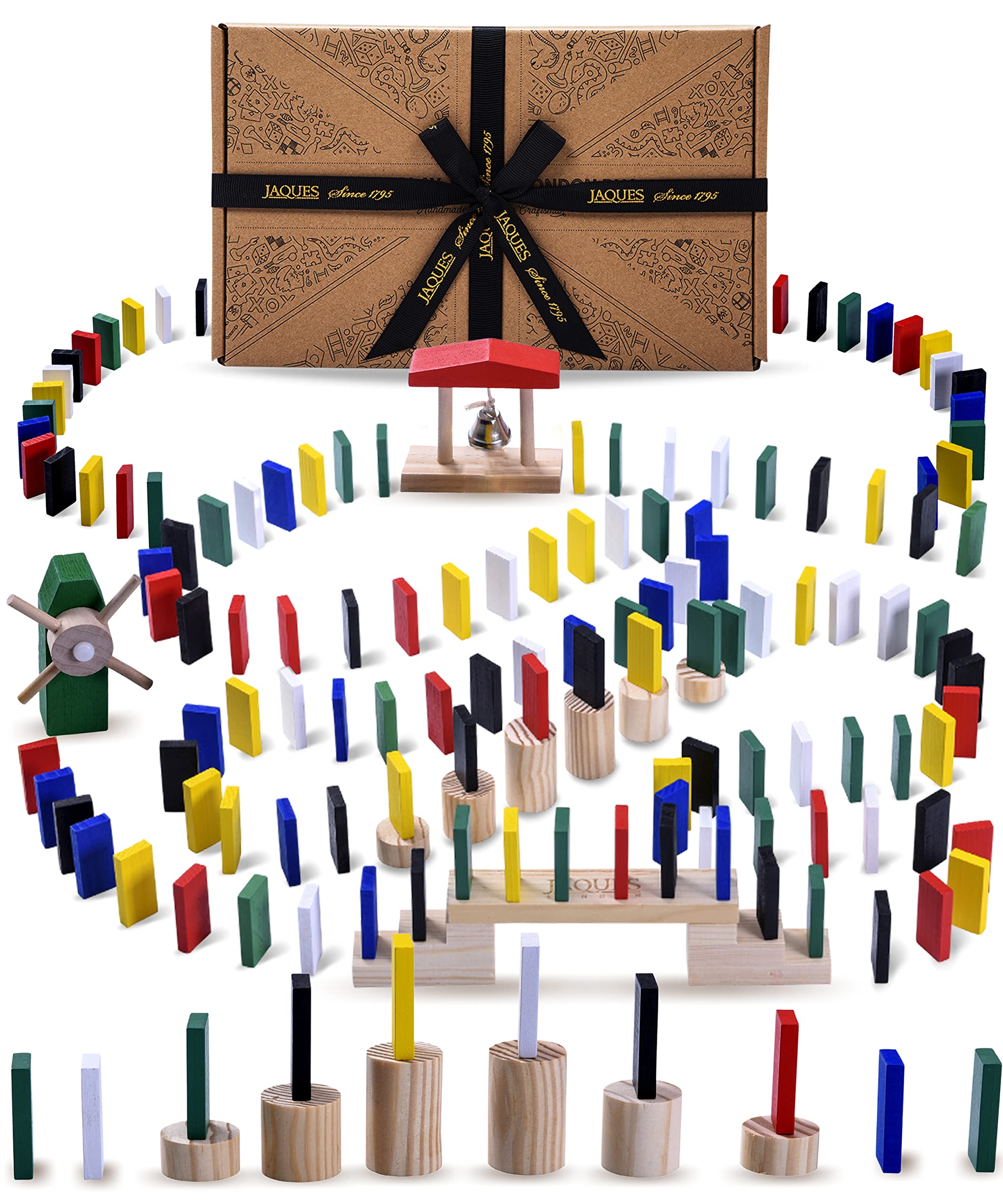 Jaques of London Wooden Domino Train Rally | 100% Wooden Dominoes for Children | Dominoes Rally Set Including Bridges, Bell tower and Windmill | Domino Run | Since 1795…