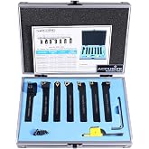 Accusize Industrial Tools 7-Ps Indexable Carbide Turning Tool Set, 1/2" Shank, C6 Grade TiN Coated Inserts, in Fitted Aluminum Case, 2387-2004