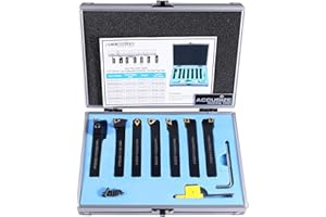 Accusize Industrial Tools 7-Ps Indexable Carbide Turning Tool Set, 1/2" Shank, C6 Grade TiN Coated Inserts, in Fitted Aluminum Case, 2387-2004