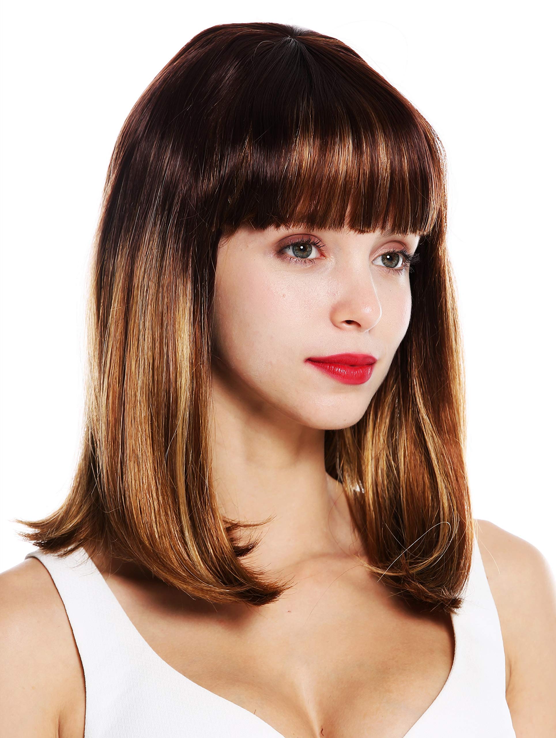 WIG ME UP - VK-39-Y29/27CSK6 quality women's wig shoulder length sleek fringe brown reddish brown reddish blonde highlights